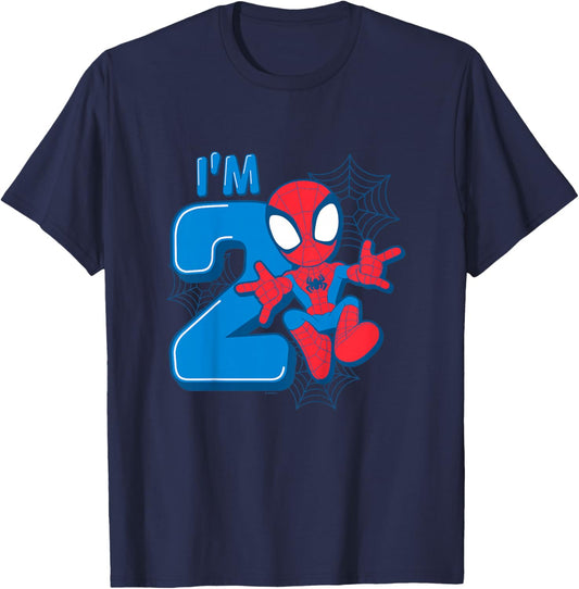 Kinder Marvel Spider-Man Cute Spidey 2nd Birthday I'm 2 T-Shirt - T-Shirt | Navy