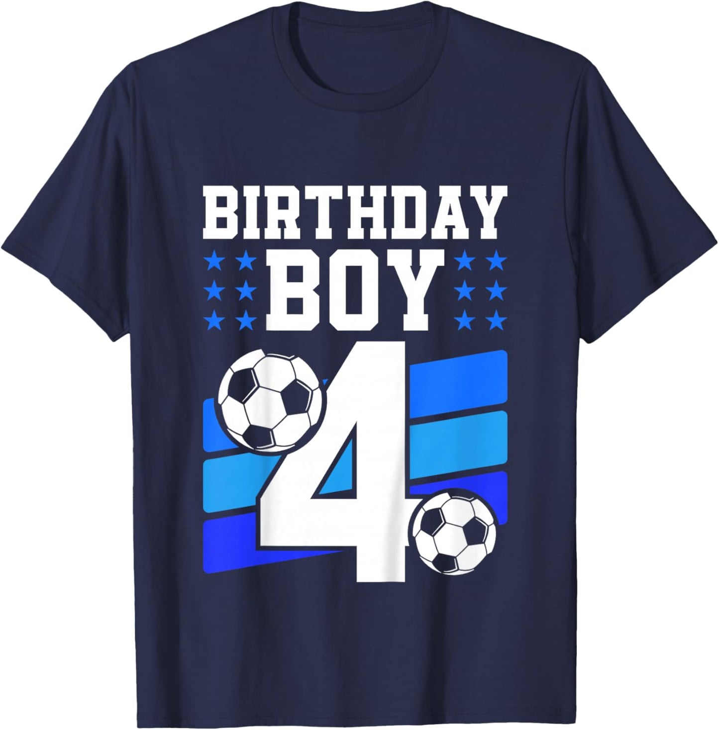 Kids 4 Years Old Boy 4th Birthday Gift Bday Soccer Birthday Boy T-Shirt - T-Shirt | Navy