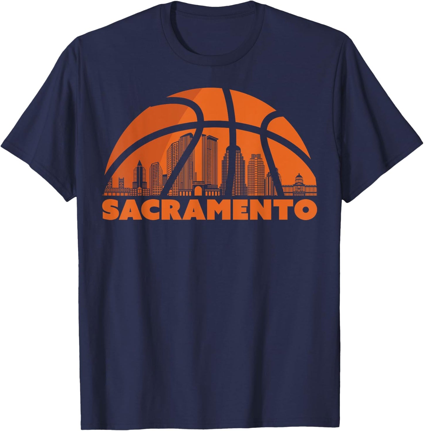 Sacramento City Skyline California Basketball Fan Jersey T-Shirt - T-Shirt | Navy