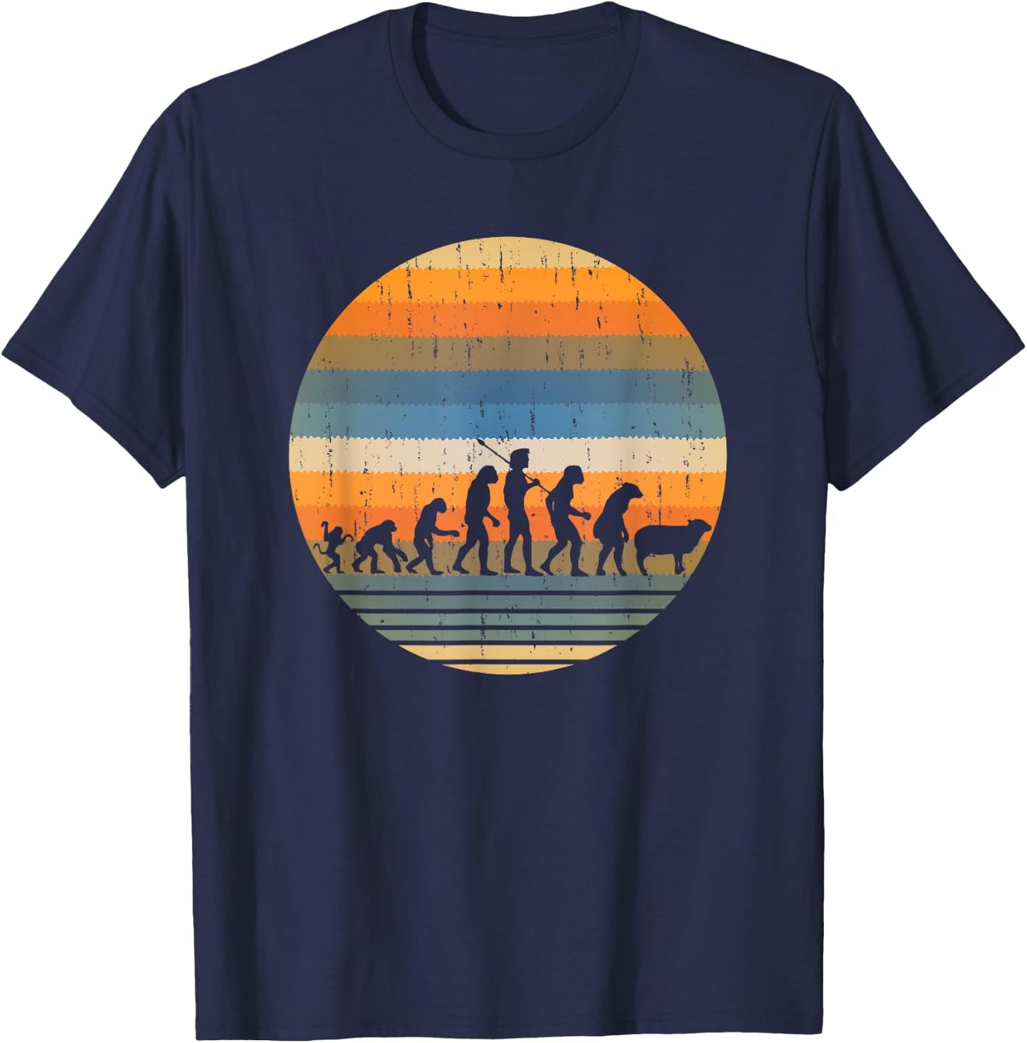 Funny Monkey Ape to Sheeple Sarcastic Retro Evolution of Man T-Shirt - T-Shirt | Navy