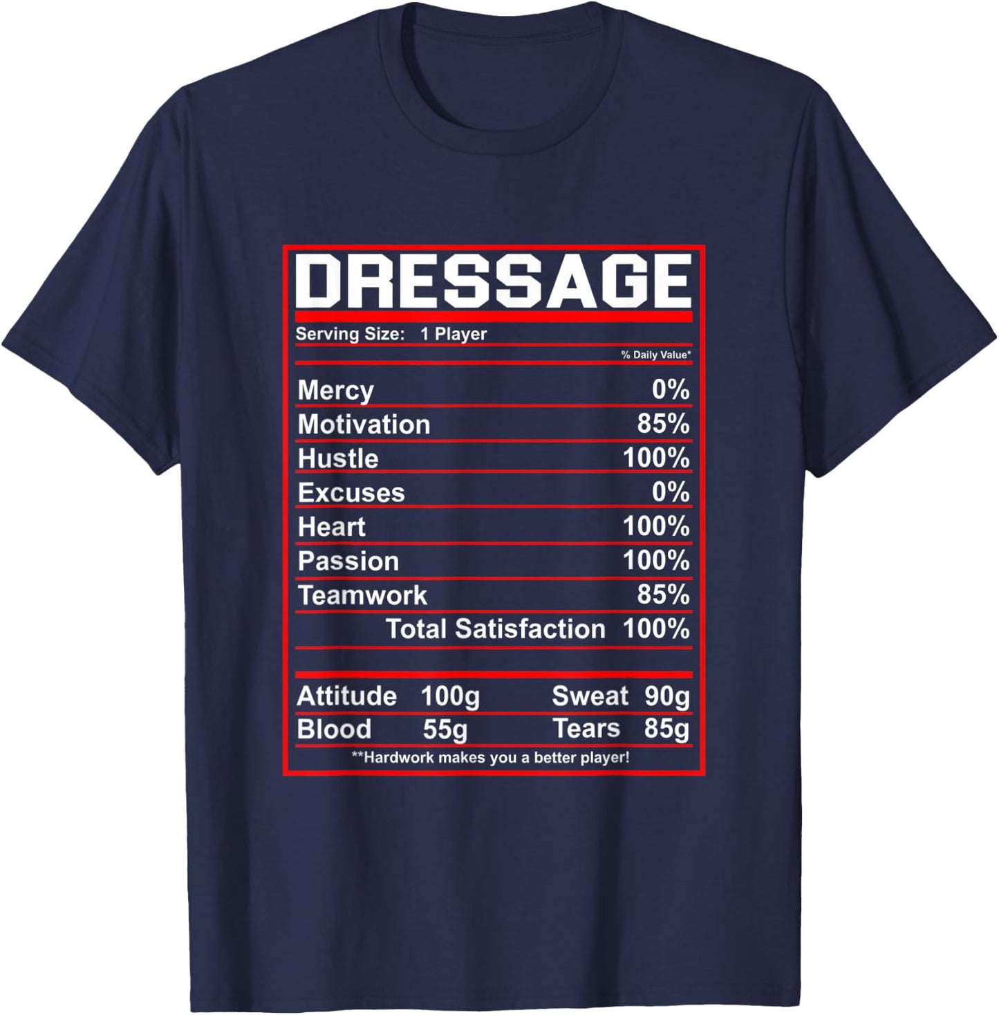 Funny Dressage Nutrition Facts Horse Rider T-Shirt - T-Shirt | Navy