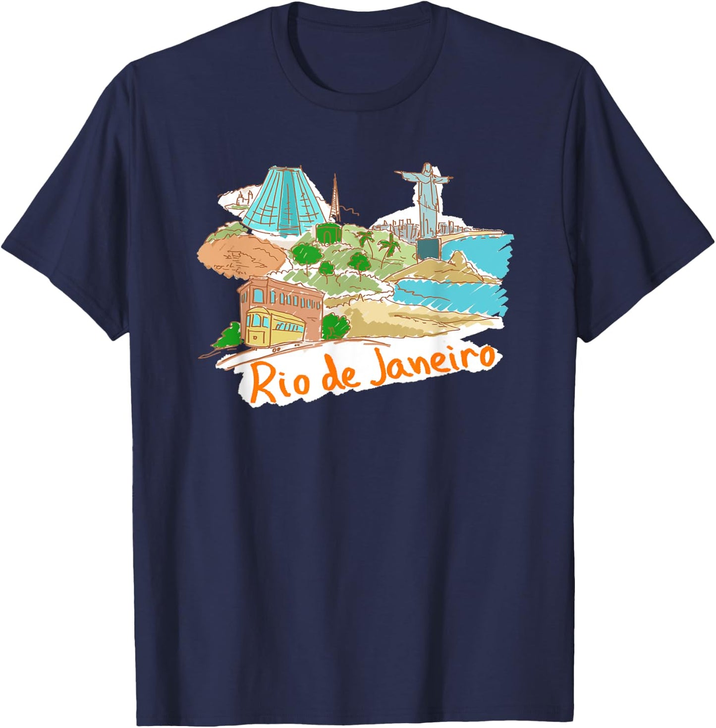Rio De Janeiro Beach Christ the Redeemer Women Girls Kids T-Shirt - T-Shirt | Navy