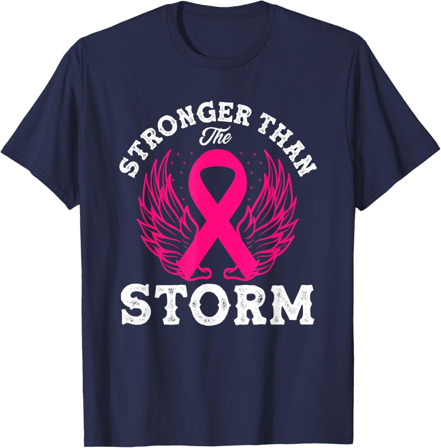 Stronger Than The Storm Breast Cancer Awareness T-Shirt - T-Shirt | Navy