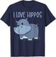I Love Hippos Design For Girls Boys Kids Safari Hippo Lover T-Shirt - T-Shirt | Navy