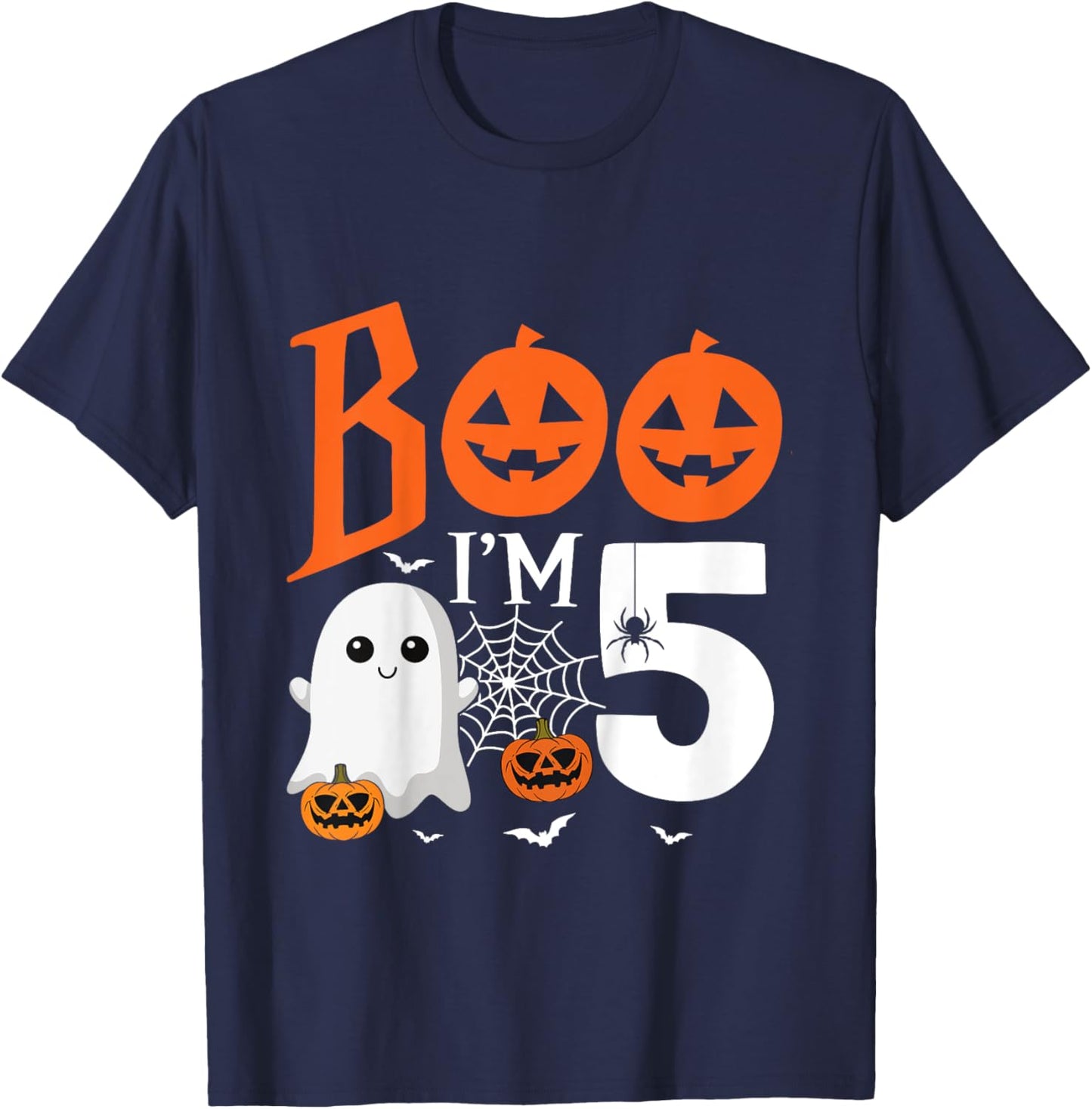 Kids Boo I'm 5 Yr Old 5th Birthday Halloween Girl Boy Costume T-Shirt - T-Shirt | Navy