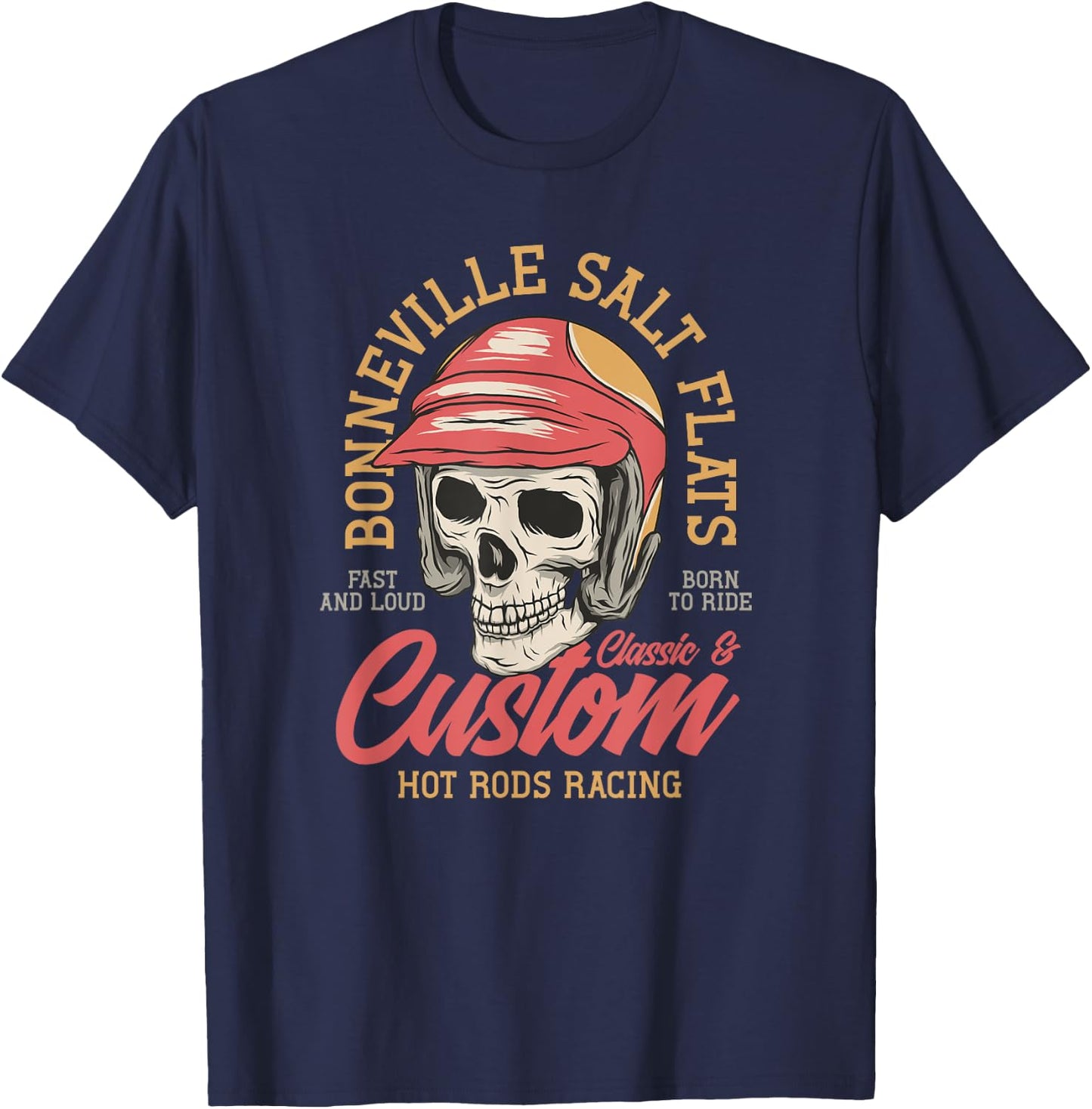 Hot Rod Costum Garage Skeleton Old School Racing Skull T-Shirt - T-Shirt | Navy