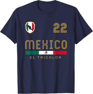 Vintage Mexico Football Flags Fan Gift T-Shirt - T-Shirt | Navy