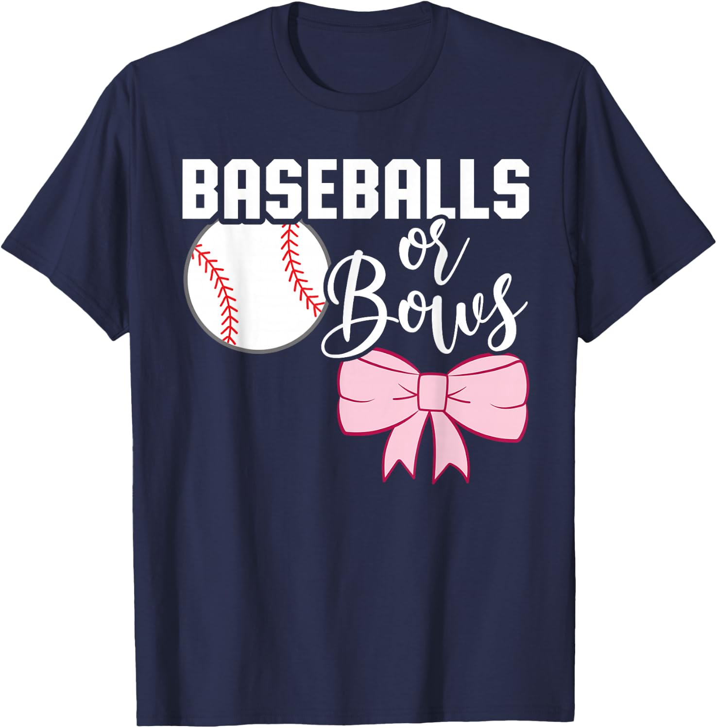 Cute Baseballs or Bows Gender Reveal - Team Boy or Team Girl T-Shirt - T-Shirt | Navy