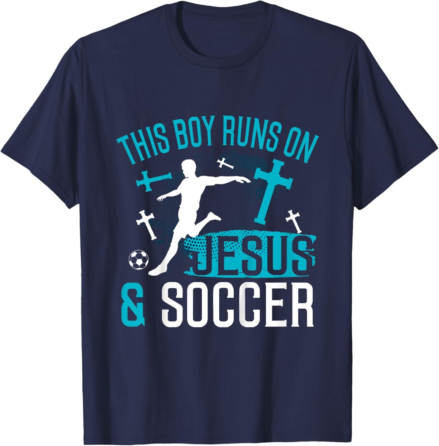 Kids Jesus and Soccer Shirt Christian Religious Player Boys Gift T-Shirt - T-Shirt | Navy