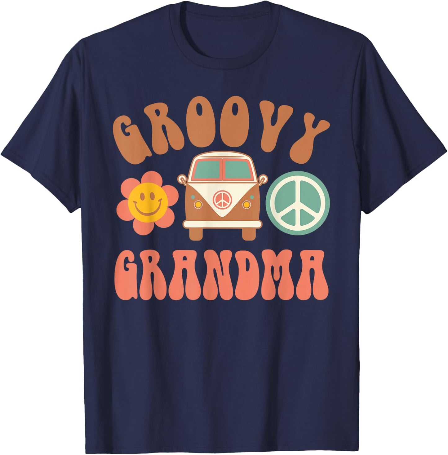 Retro Groovy Grandma Matching Family Birthday Party T-Shirt - T-Shirt | Navy