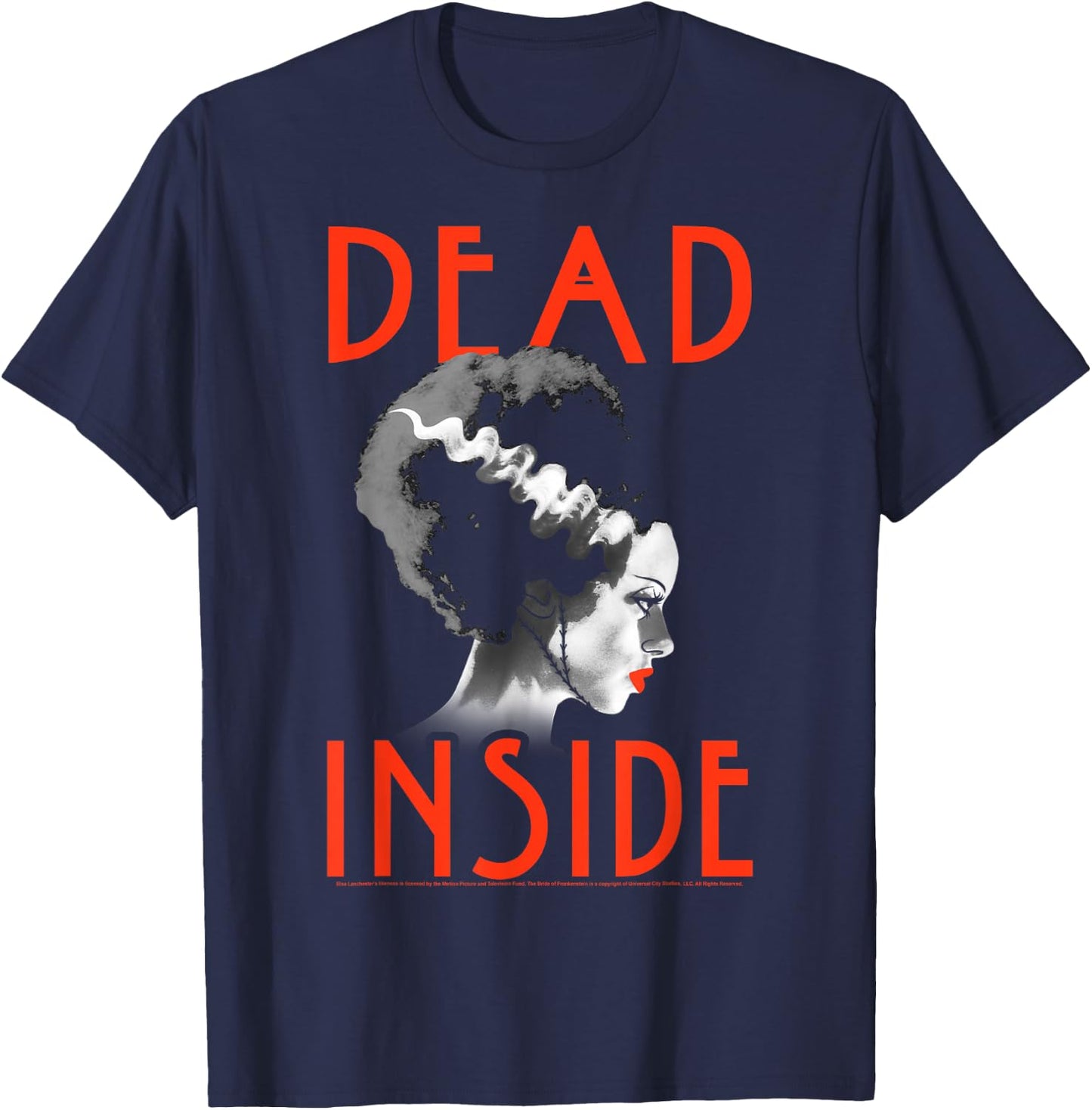 Universal Monsters Bride Of Frankenstein Dead Inside Profile T-Shirt - T-Shirt | Navy