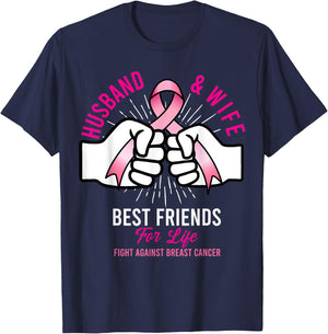 Husband And Wife Fight Cute Breast Cancer Awareness Gift T-Shirt - T-Shirt | Navy