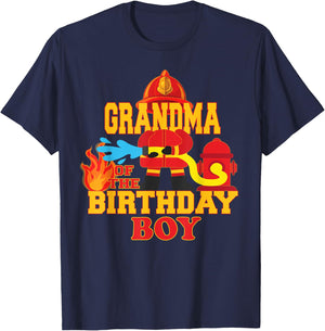 Grandma Of The Birthday Boy Firetruck Firefighter Party T-Shirt - T-Shirt | Navy