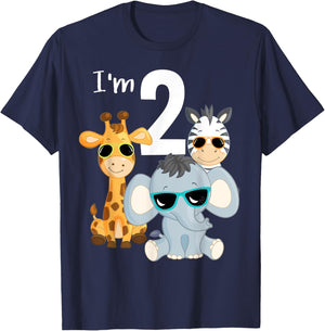 Cool Safari Animals 2nd Birthday Party 2 Year Old Toddler T-Shirt - T-Shirt | Navy