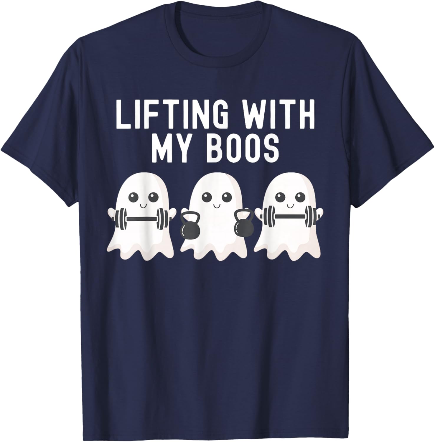 Lifting With My Boos Ghost Halloween Gym Workout Fitness T-Shirt - T-Shirt | Navy