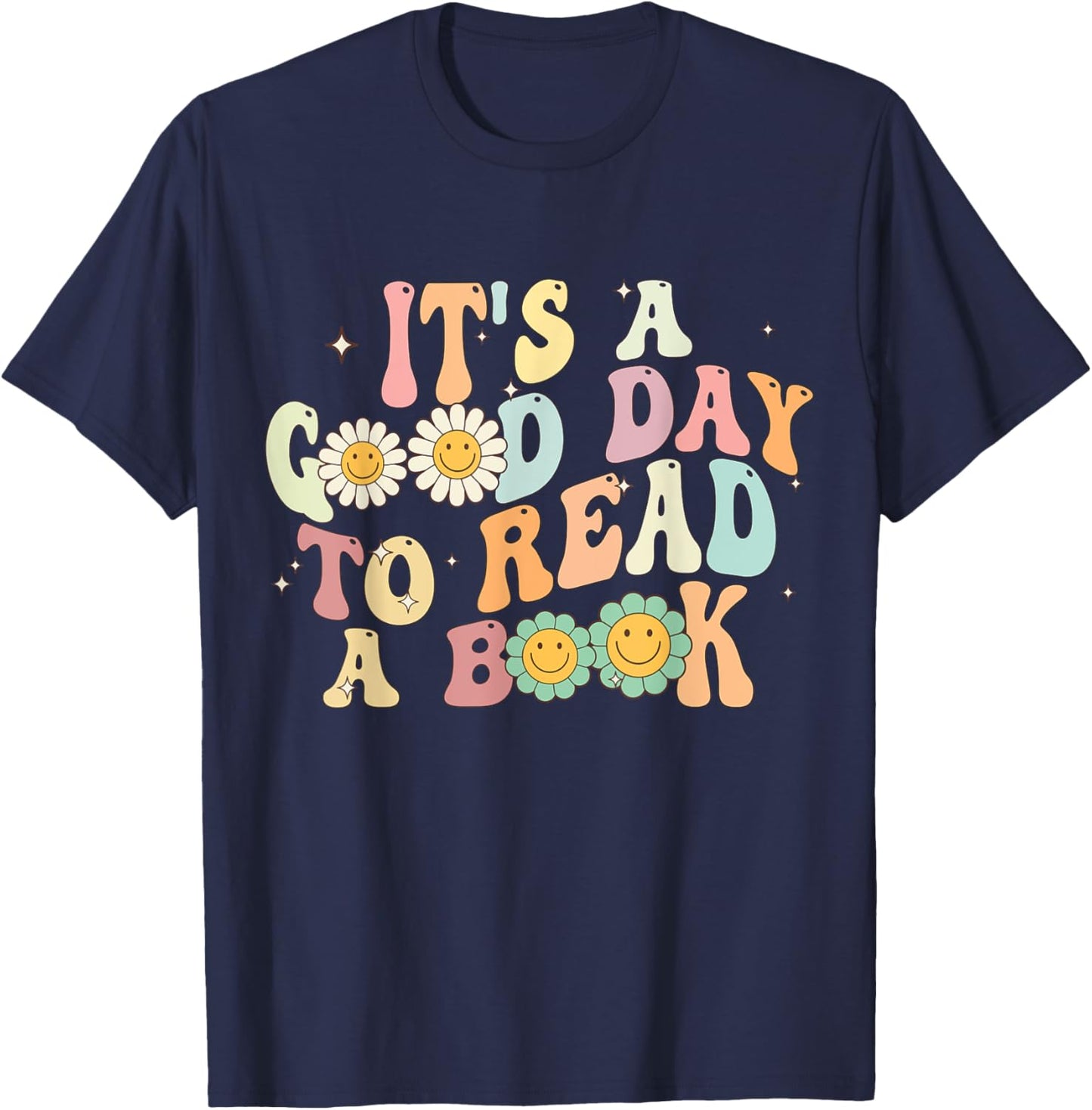 It's A Good Day To Read A Book Retro Groovy T-Shirt - T-Shirt | Navy
