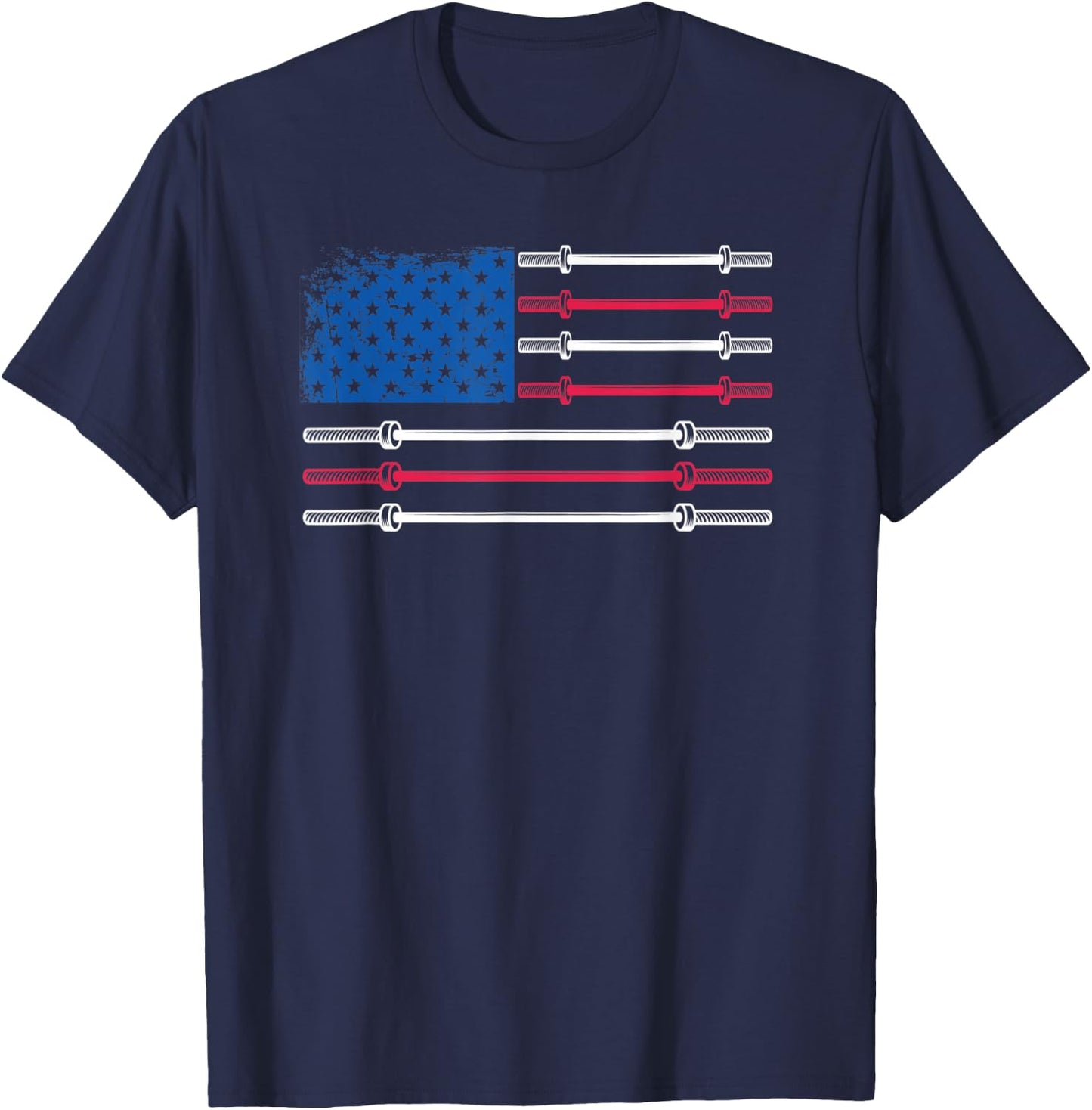 US Flag Weightlifting Barbell Patriotic Love Fitness Gym T-Shirt - T-Shirt | Navy