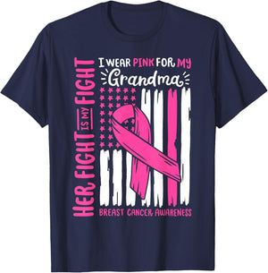 Breast Cancer Flag Wear Pink For Grandma Her Fight My Fight T-Shirt - T-Shirt | Navy