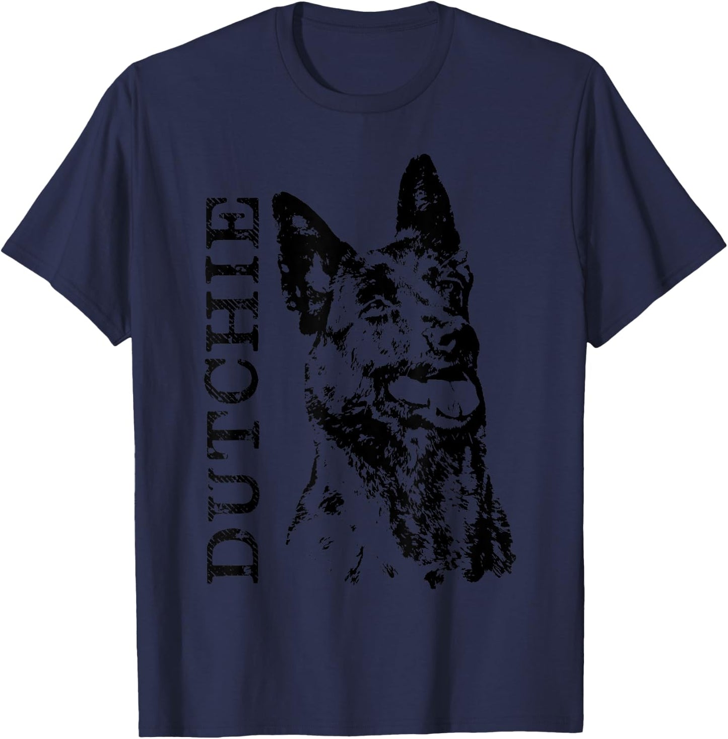 K9PrintArt Dutchie - Dutch Shepherd Dutchie , Men's Grey Small Classic Fit Short Sleeve Collarless Modern T-Shirt - T-Shirt | Navy