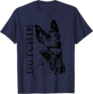 K9PrintArt Dutchie - Dutch Shepherd Dutchie , Men's Grey Small Classic Fit Short Sleeve Collarless Modern T-Shirt - T-Shirt | Navy