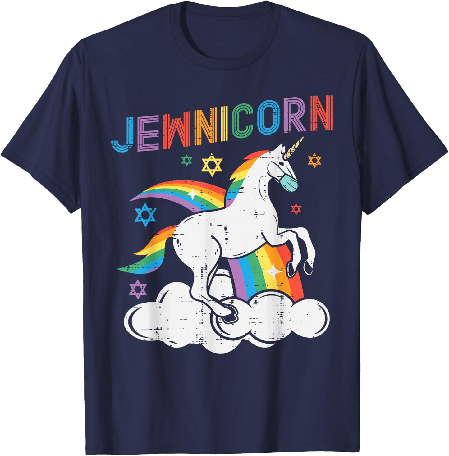 Jewnicorn Jew Unicorn Mask Chanukah Hanukkah Quarantine Gift T-Shirt - T-Shirt | Navy