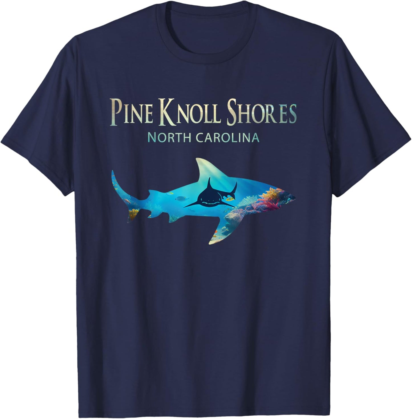 Pine Knoll Shores Retro Pine Knoll Shores Nc Shark T-Shirt - T-Shirt | Navy