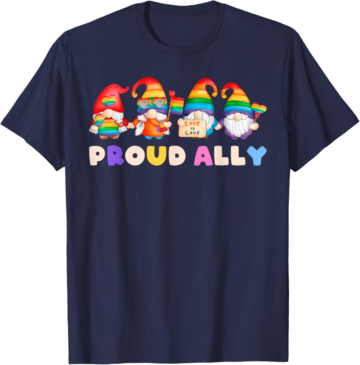 Proud Ally, Zwerge, LGBT Stolz, Regenbogenfarben, Straight T-Shirt - T-Shirt | Navy