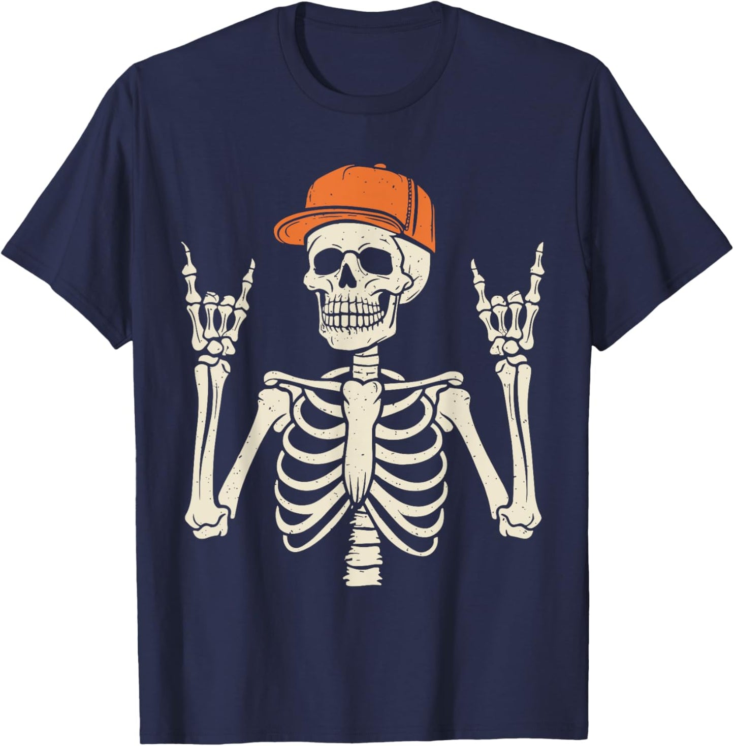 Rocker Skeleton Rock On Hand Halloween Skeleton Men Boys Kid T-Shirt - T-Shirt | Navy