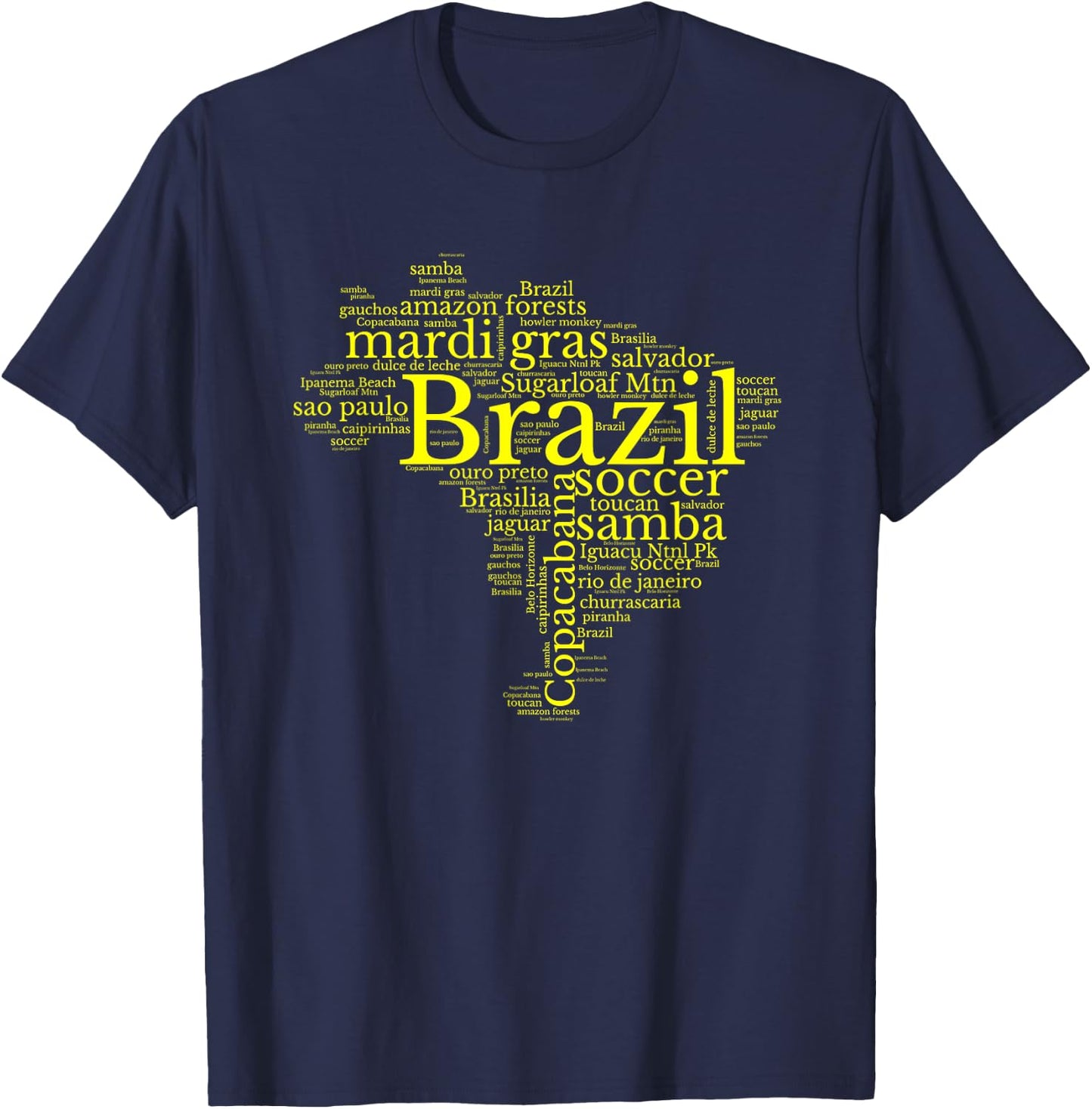 Brazil Map Brazilian Soccer Copacabana Brasil Men Women Gift T-Shirt - T-Shirt | Navy