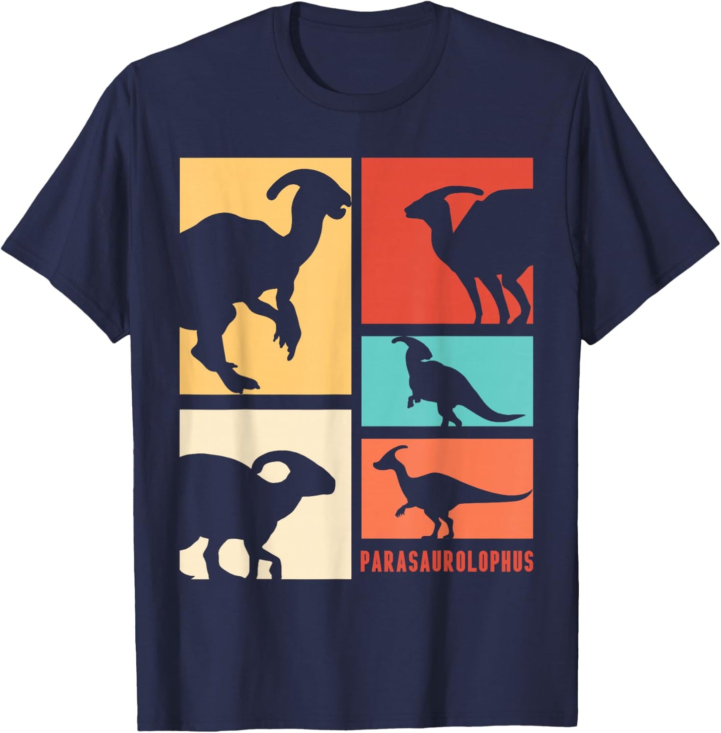 Parasaurolophus Dinosaur Parasaurolophuses Silhouette Retro T-Shirt - T-Shirt | Navy