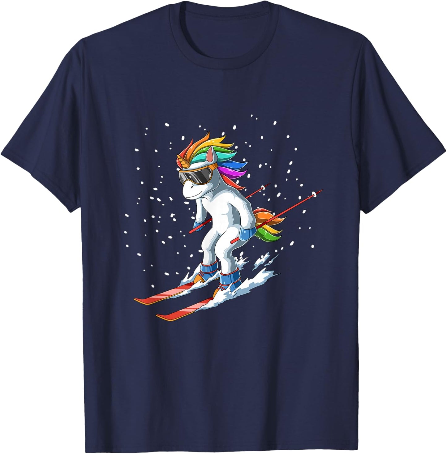 Unicorn on Ski - Funny Ski Gift T-Shirt - T-Shirt | Navy