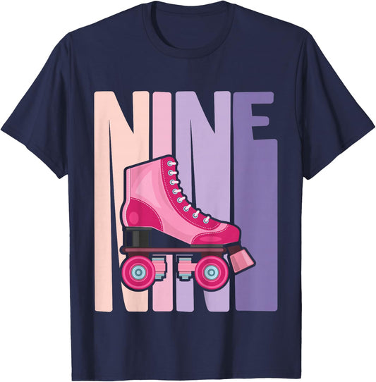 9 Year Old Cute Roller Skating Birthday Girl 9th B-day T-Shirt - T-Shirt | Navy