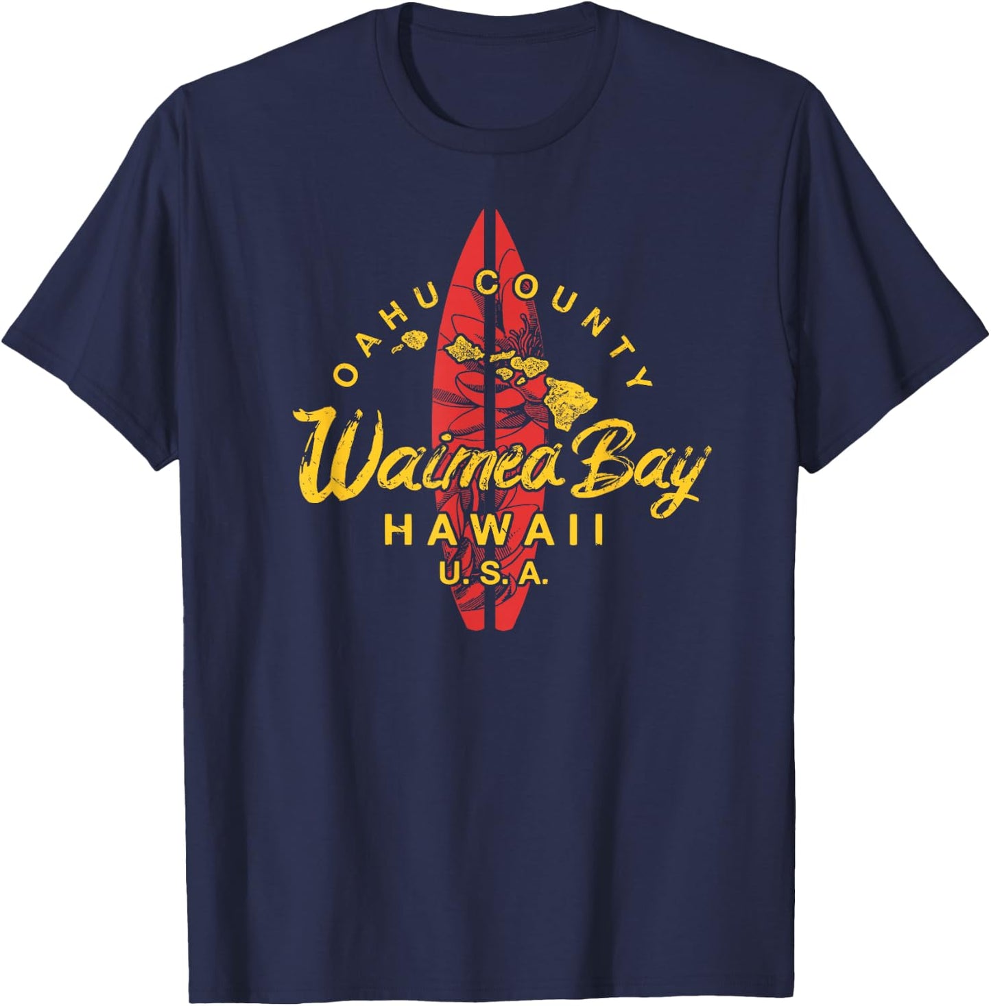 Waimea Bay Hawaii North Shore Hawaiian Surfing Vintage T-Shirt - T-Shirt | Navy