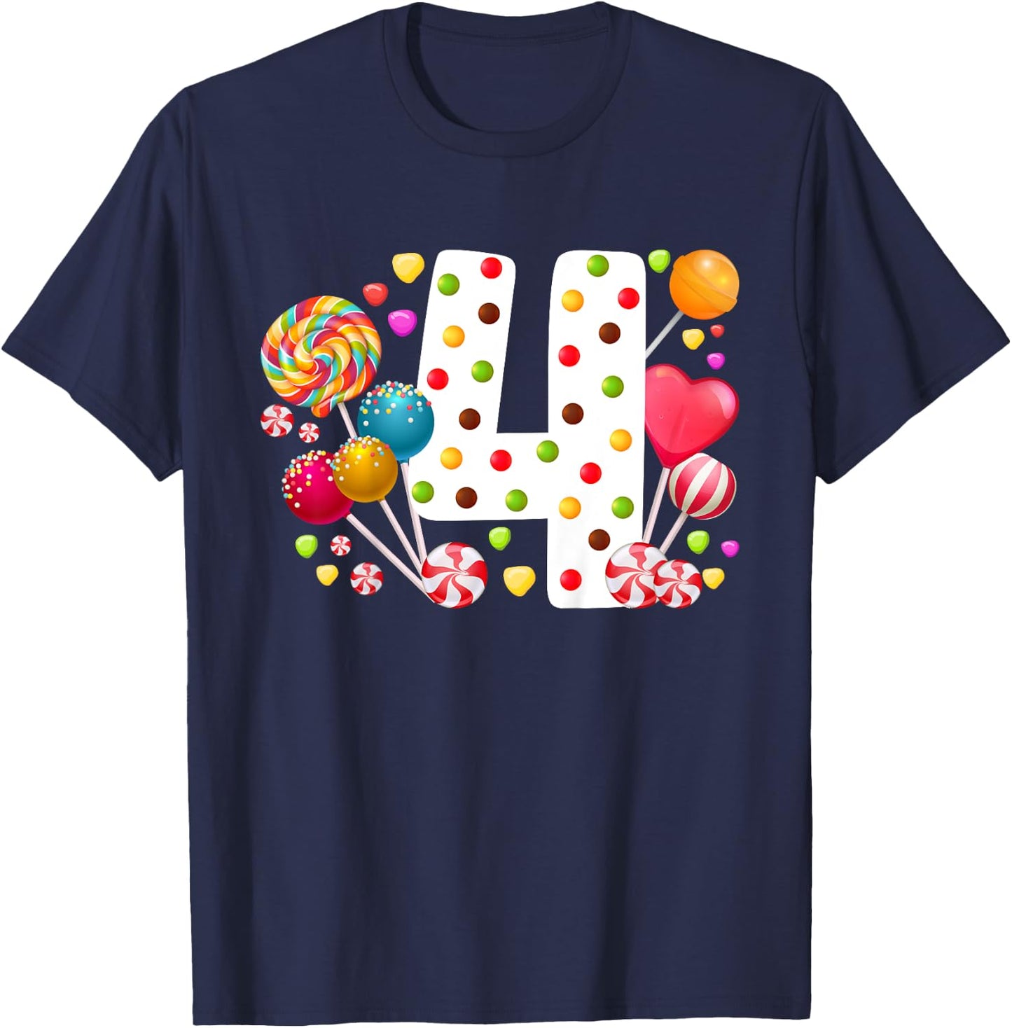 Kids 4th Candy Birthday Party Four Year Old Girl Candy T-Shirt - T-Shirt | Navy