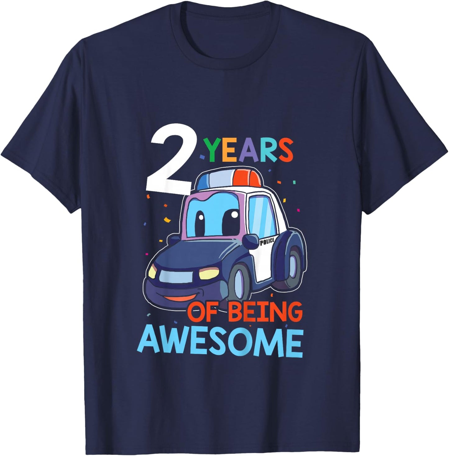 Kids 2 Year Old Shirt Birthday Boy Shirt 2nd Police Car Gift T-Shirt - T-Shirt | Navy