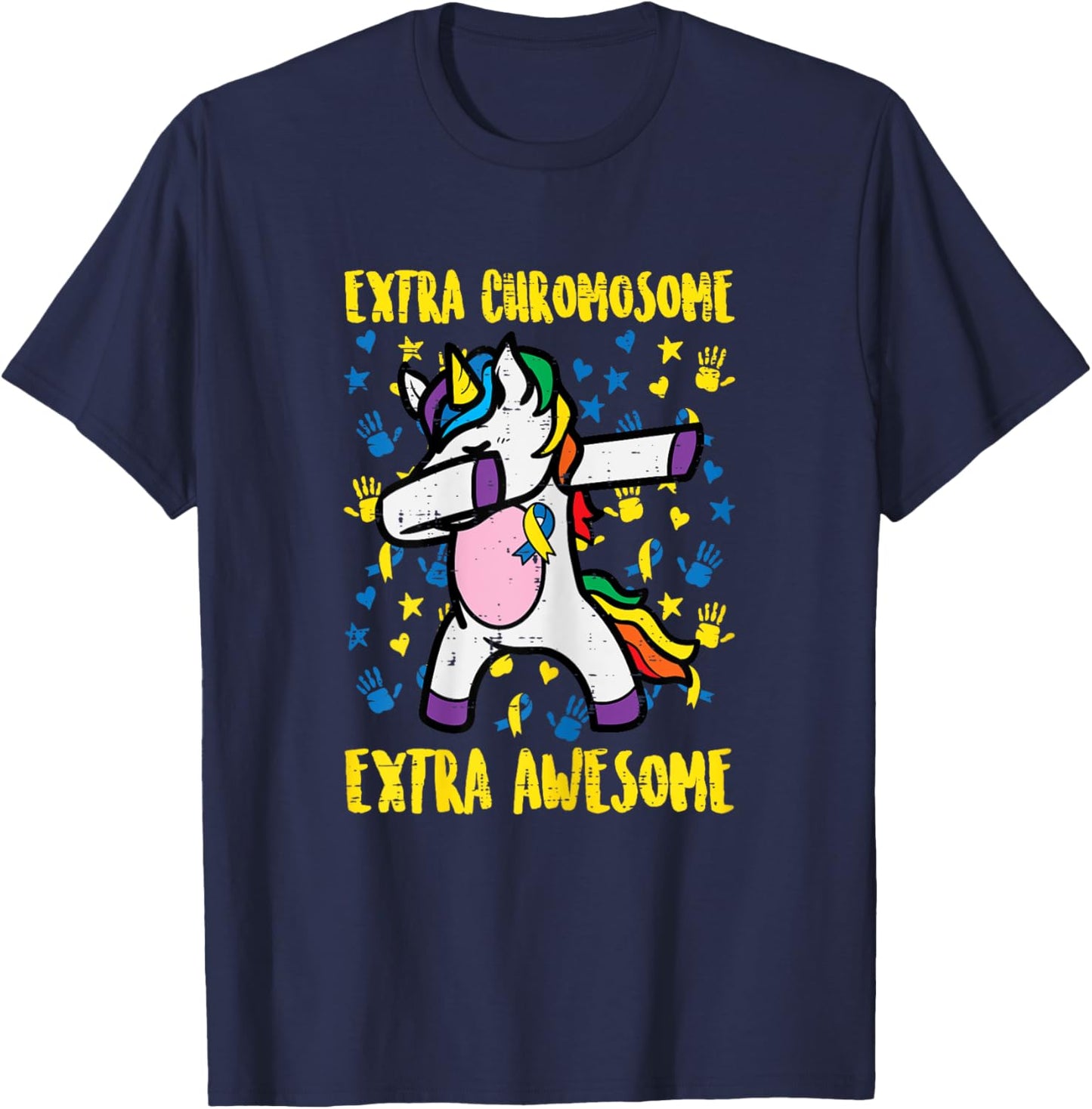 Down Syndrome Unicorn Extra Chromosome Awareness Girls Kids T-Shirt - T-Shirt | Navy