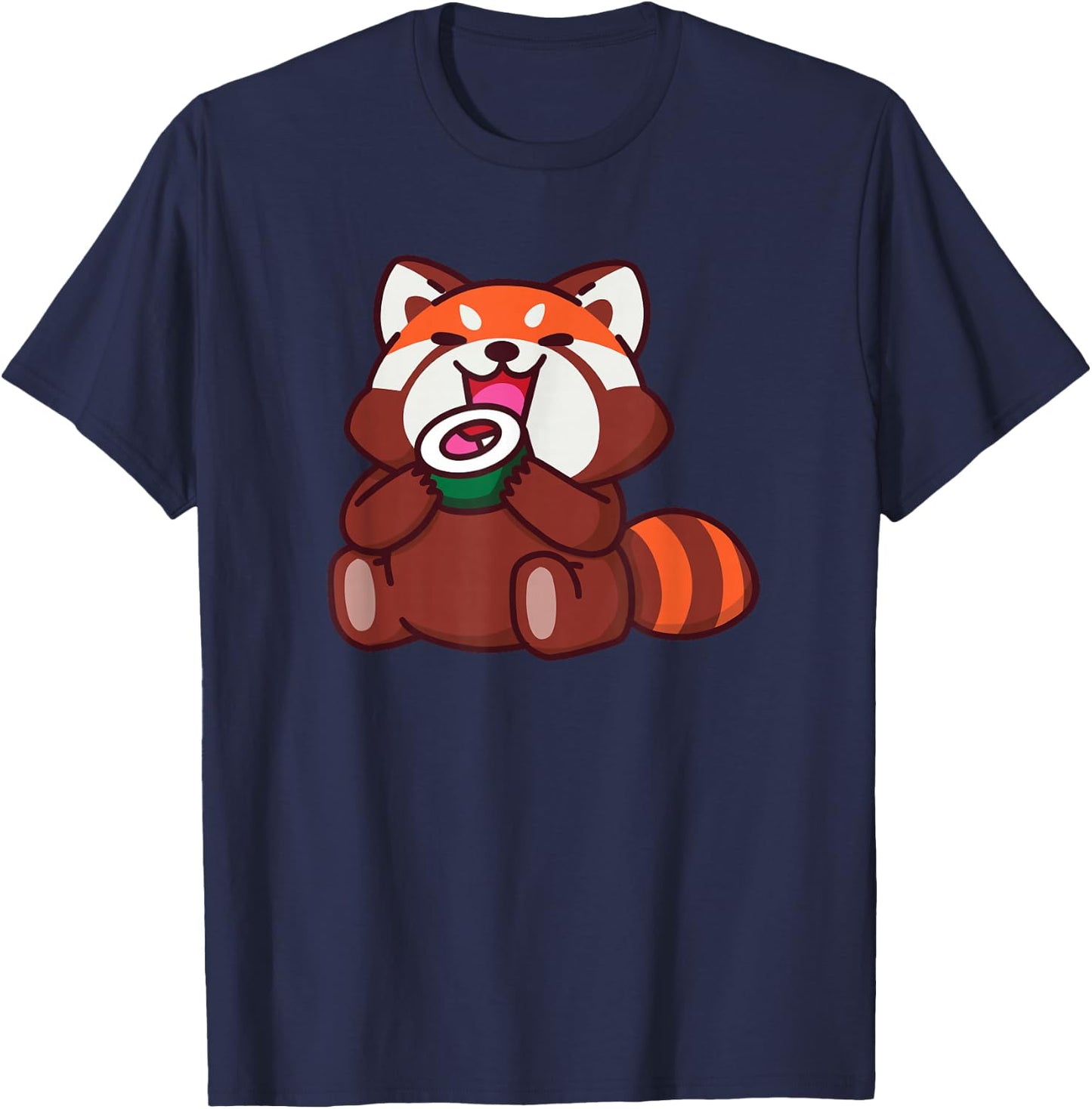 Red Panda Eating Sushi Animals Cartoon Food T-Shirt - T-Shirt | Navy