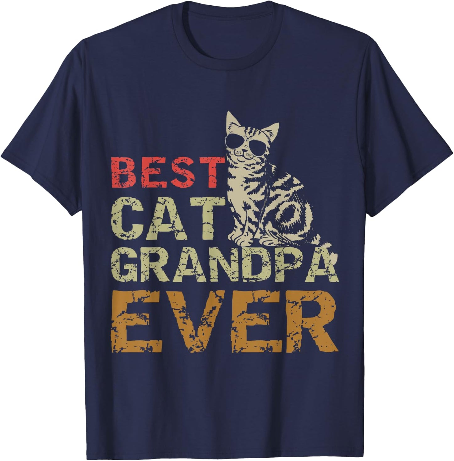 Best Cat Grandpa Ever Funny Cat Kitty Lover Retro Style Gift Women Girls Kids T-Shirt - T-Shirt | Navy