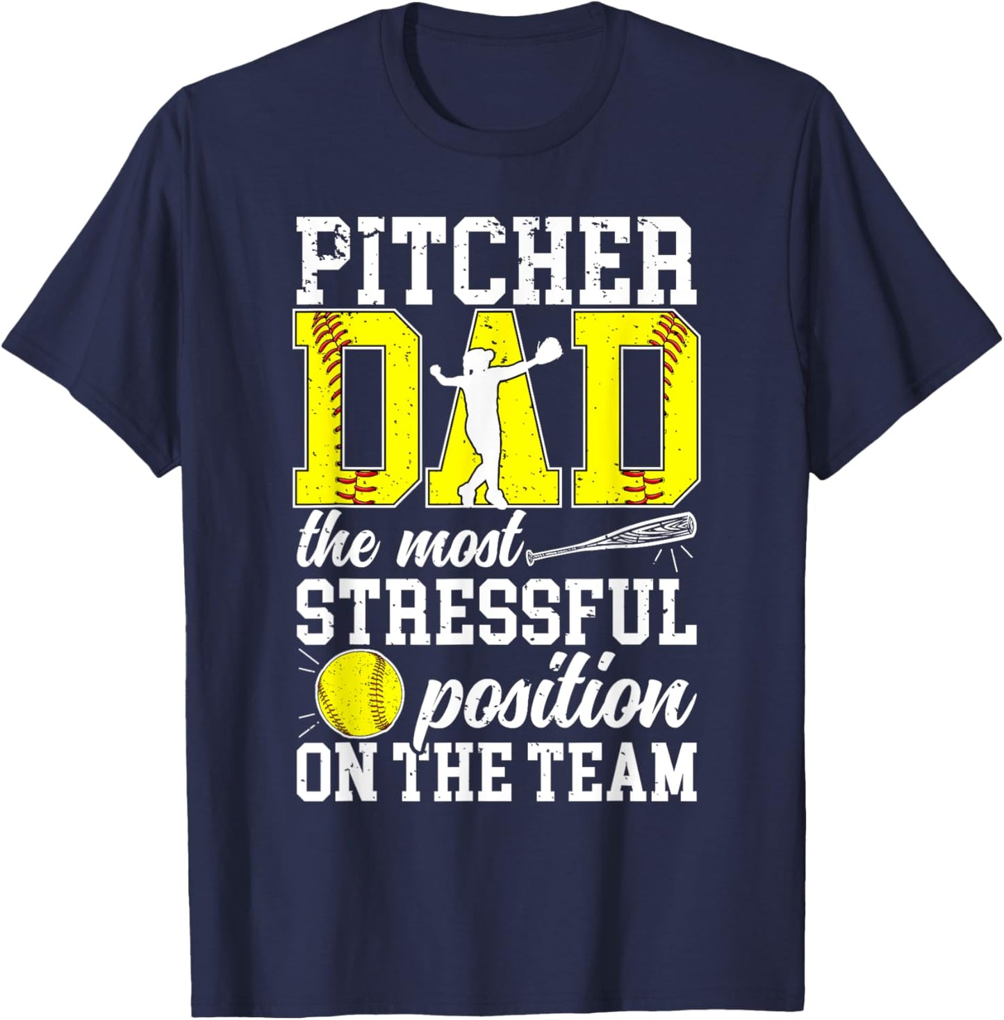 Softball Pitcher Dad Funny Dad Of A Softball Pitcher Father T-Shirt - T-Shirt | Navy