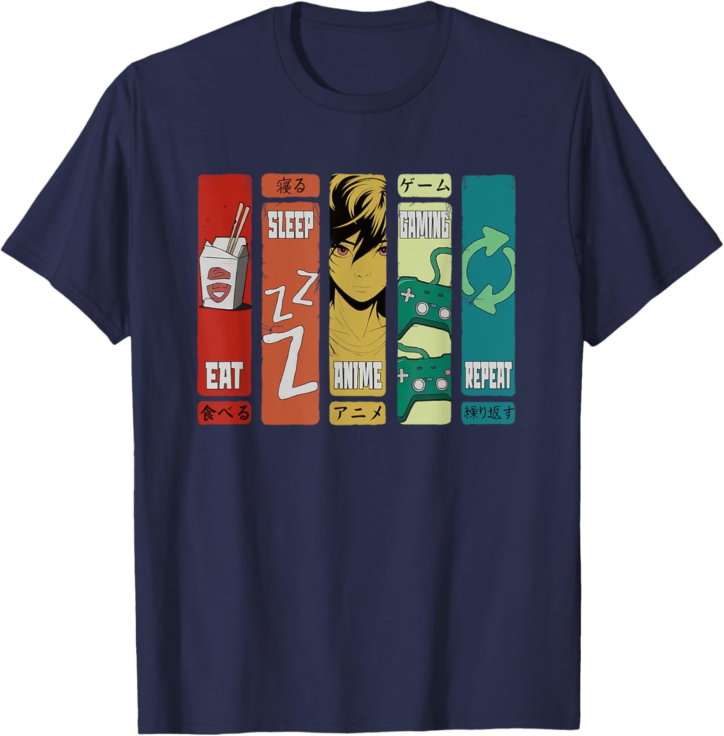 Eat Sleep Anime Gaming Repeat Funny Kawaii Anime Manga T-Shirt - T-Shirt | Navy