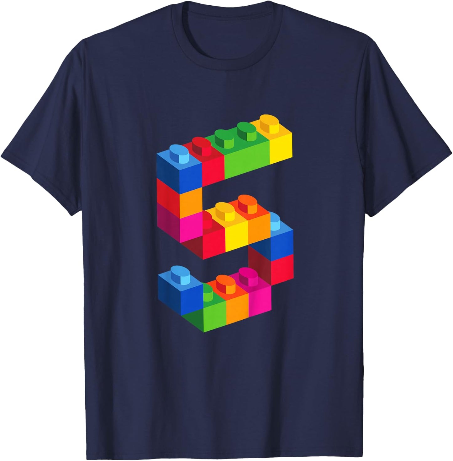 5 Year Old Building Blocks Birthday T Shirt Bricks 5th Gift T-Shirt - T-Shirt | Navy