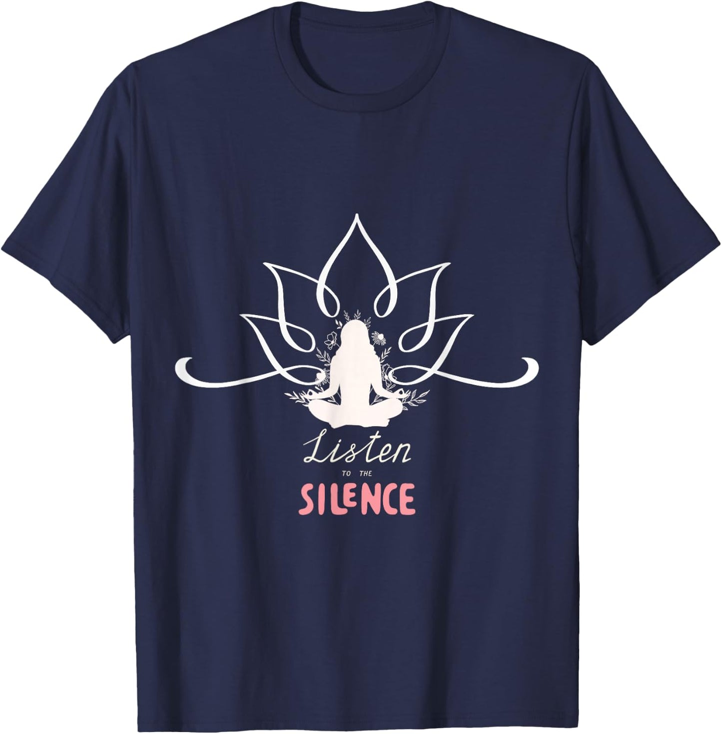 Meditative Silence: Yoga Lotus Design T-Shirt - T-Shirt | Navy