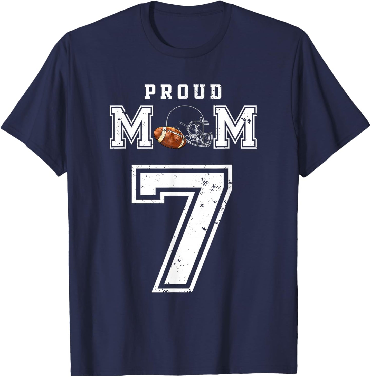 Custom Proud Football Mom Number 7 Personalized T-Shirt - T-Shirt | Navy