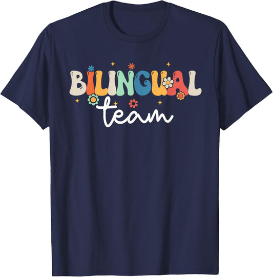 Groovy Bilingual Girls Boys Teacher Team Bilingual Squad T-Shirt - T-Shirt | Navy