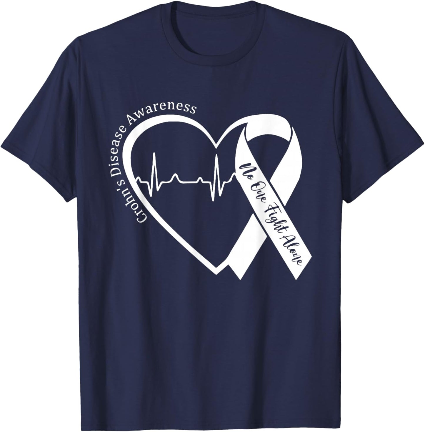 Crohns Disease Heart Support Purple Ribbon Crohn's Awareness T-Shirt - T-Shirt | Navy