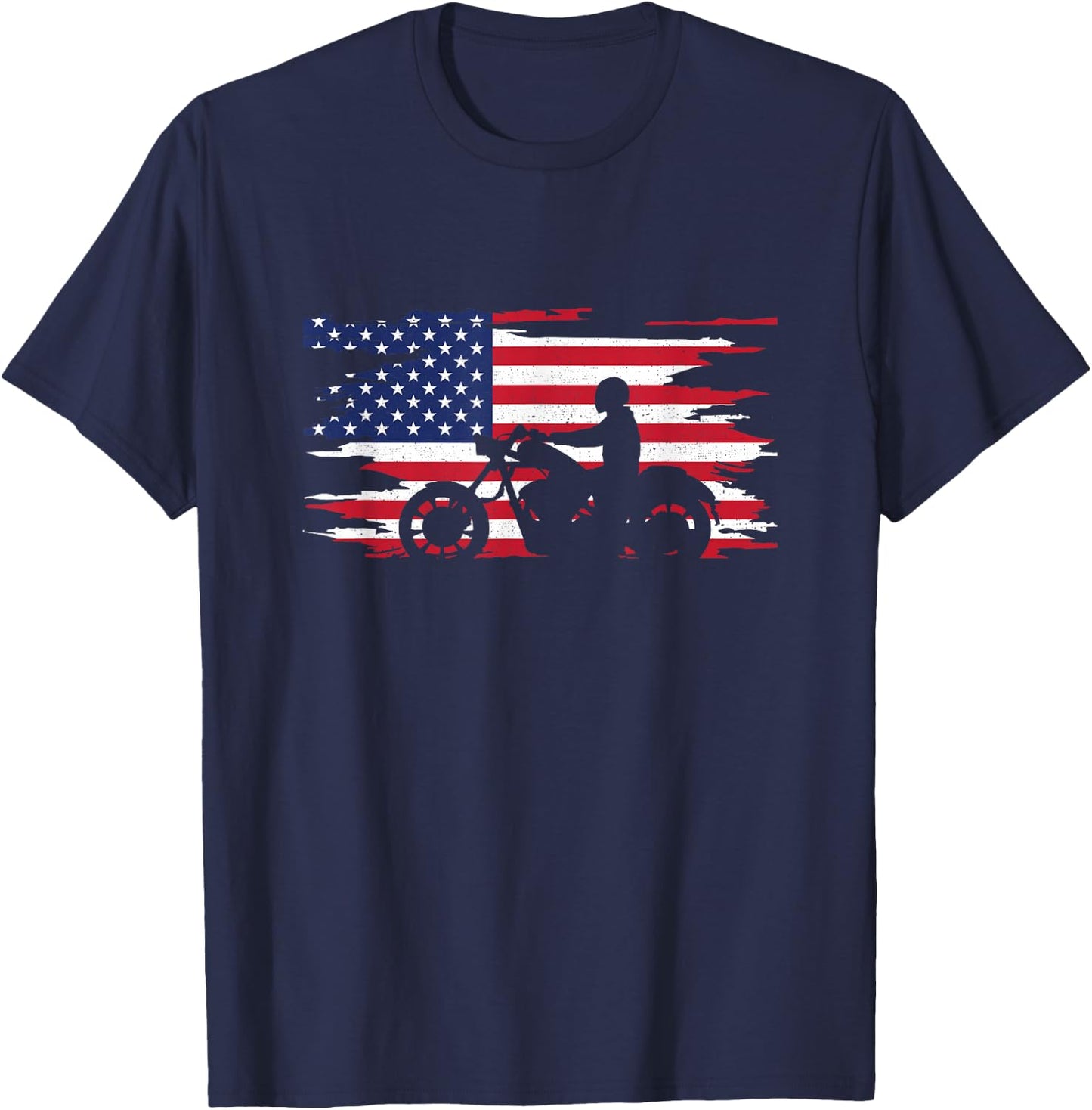 American Flag Motorcycle Apparel - Motorcycle T-Shirt - T-Shirt | Navy