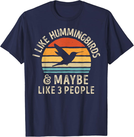 I Like Hummingbirds And Maybe 3 People Hummingbird Vintage T-Shirt - T-Shirt | Navy