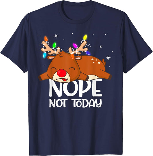 Funny pun lazy reindeer nope boys girls Family christmas T-Shirt - T-Shirt | Navy