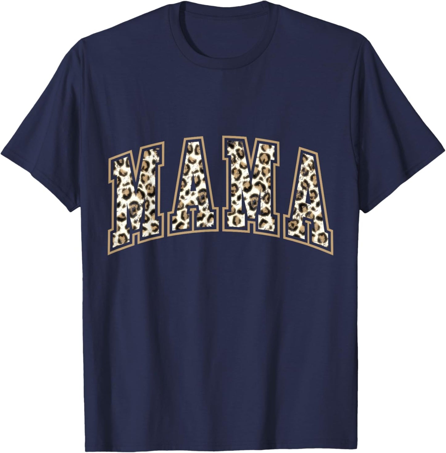 MAMA Leopard Cheetah Print Love Cute Large Letters T-Shirt - T-Shirt | Navy