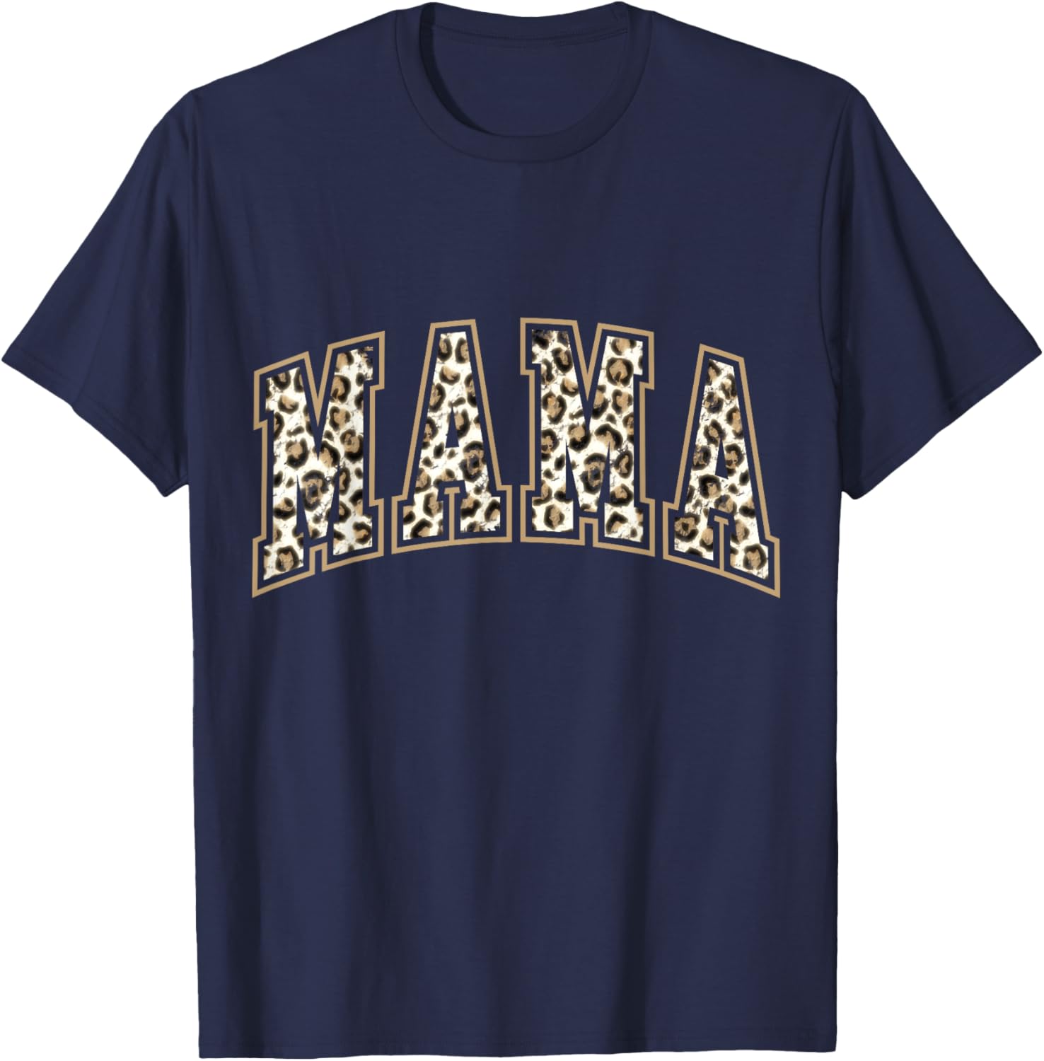 MAMA Leopard Cheetah Print Love Cute Large Letters T-Shirt - T-Shirt | Navy